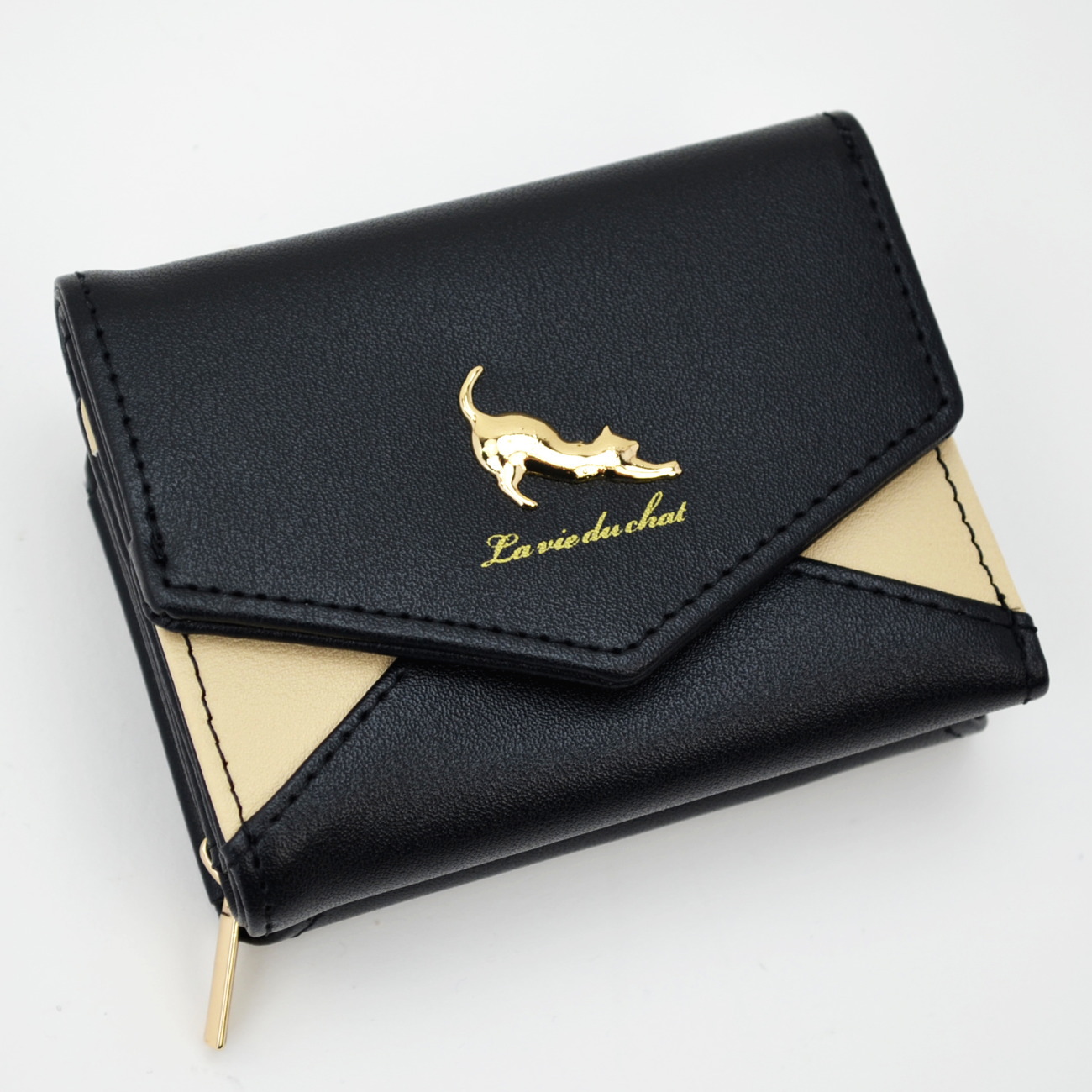 楽天市場】ミニ財布 三つ折り 伸び猫レタープレート付き ねこ ワイン