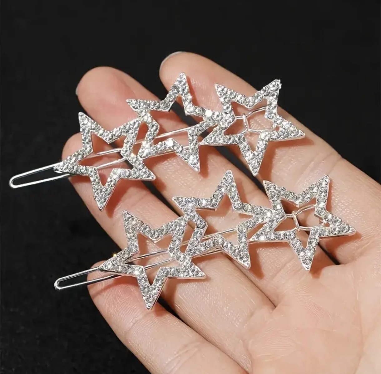楽天市場】2色・3スター星のラインストーンヘアクリップ(シルバー