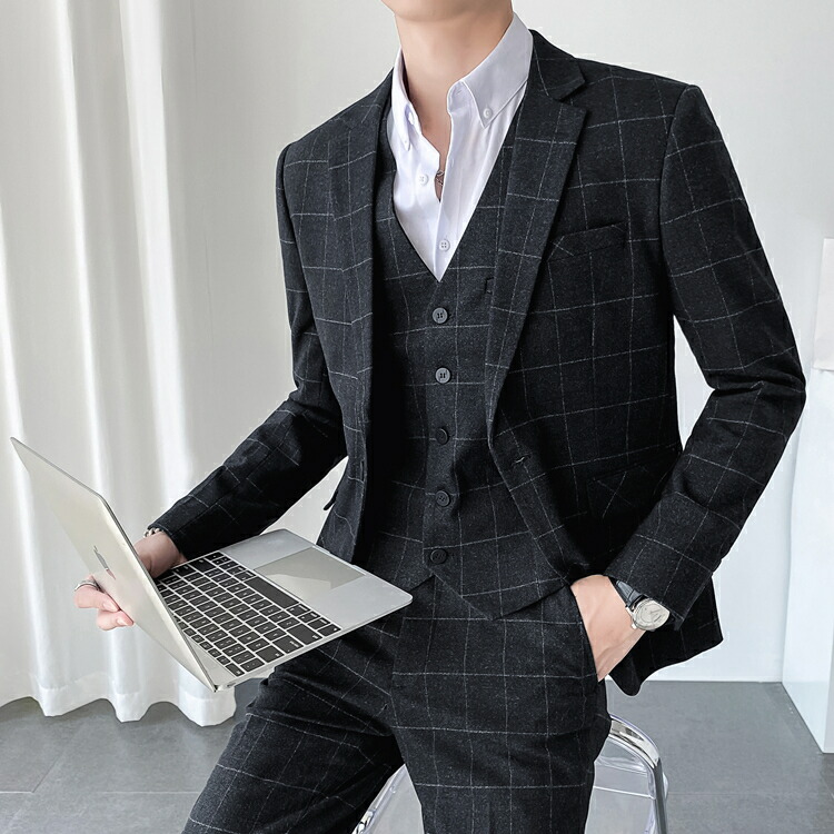 楽天市場】チェック柄 スリーピーススーツ セットアップ ビジネス