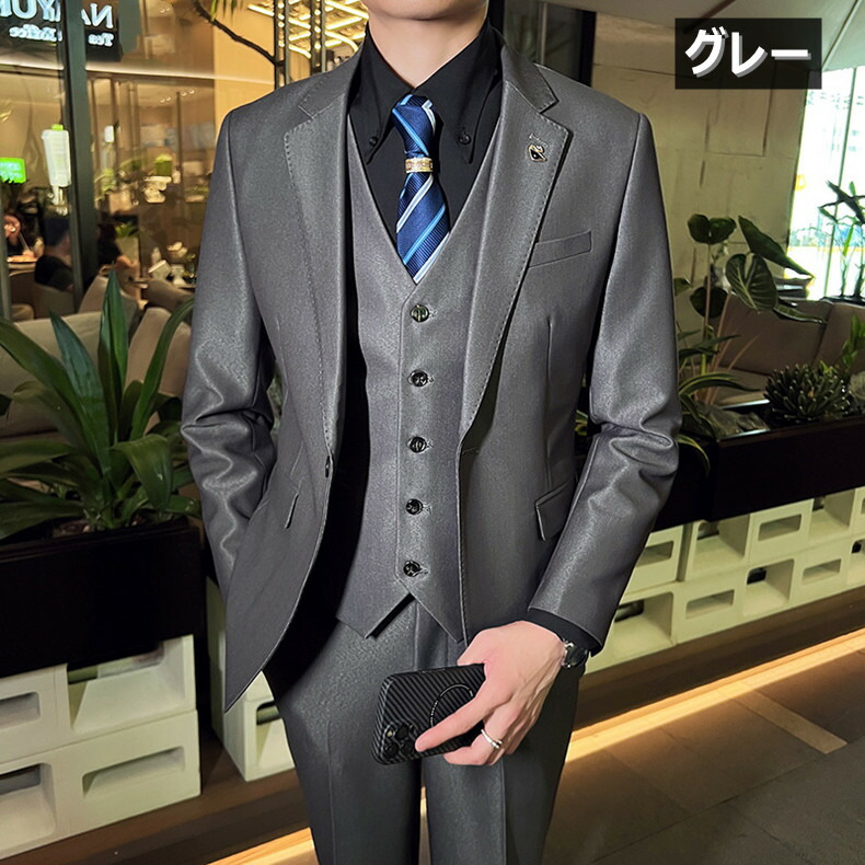 楽天市場】スリーピーススーツ メンズ 秋 冬 スリム スーツ