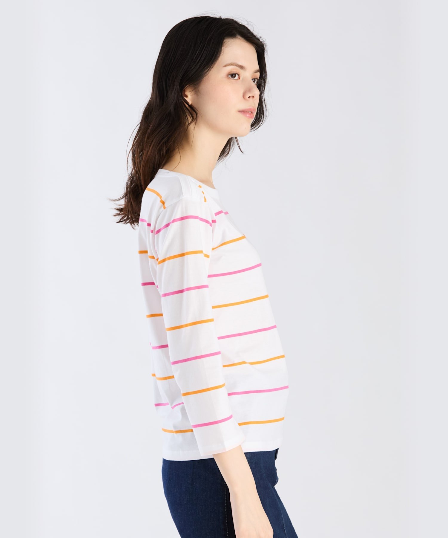 agnes b.｜ボーダー コットン ボートネック 七分袖 Tシャツ | Rakuten