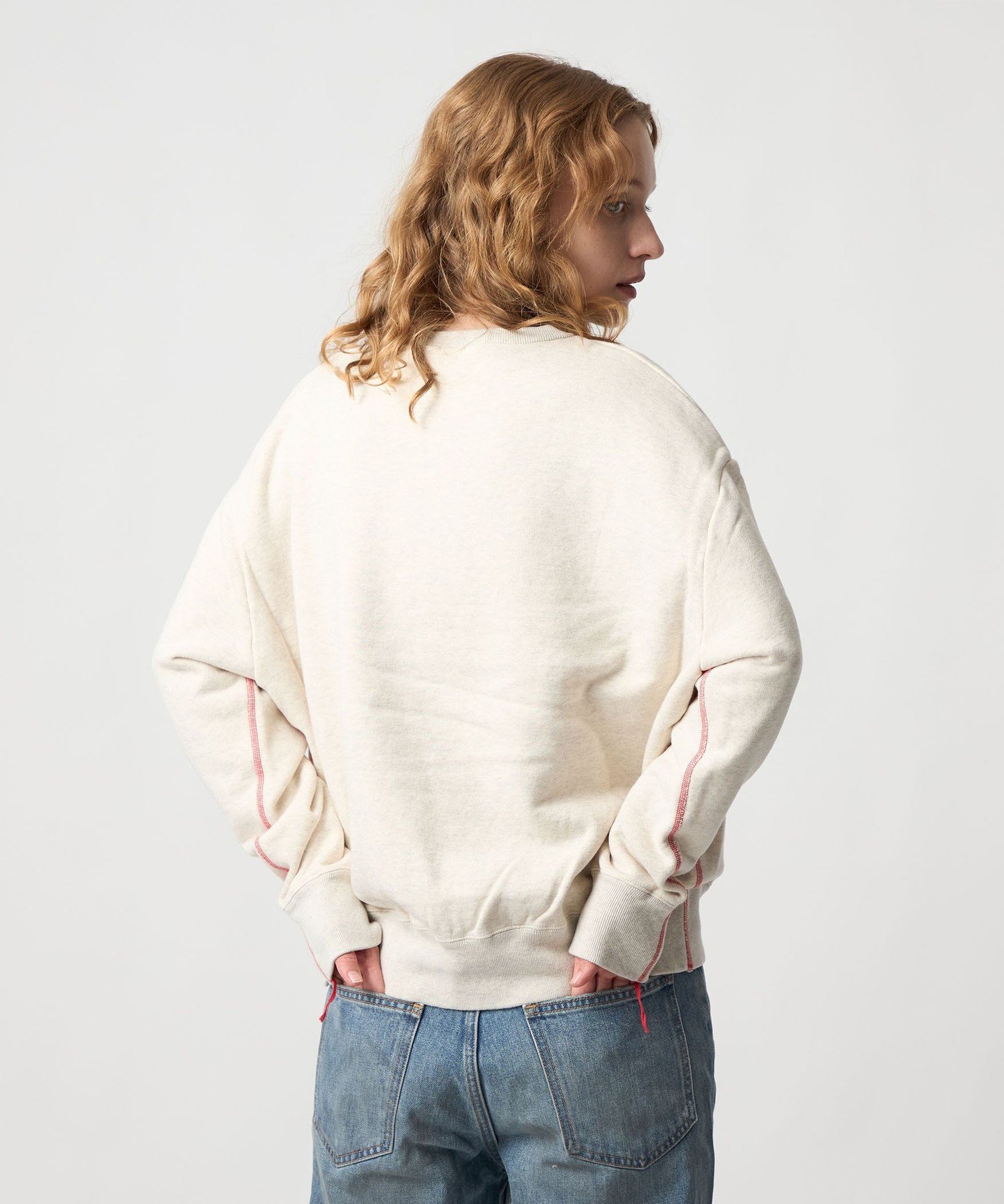 本日SALE！6 ROKUコットンウラケカラーステッチクルーネックプルオーバー 6（ロク）の「＜6(ROKU)＞コットンウラケ カラーステッチ クルーネック