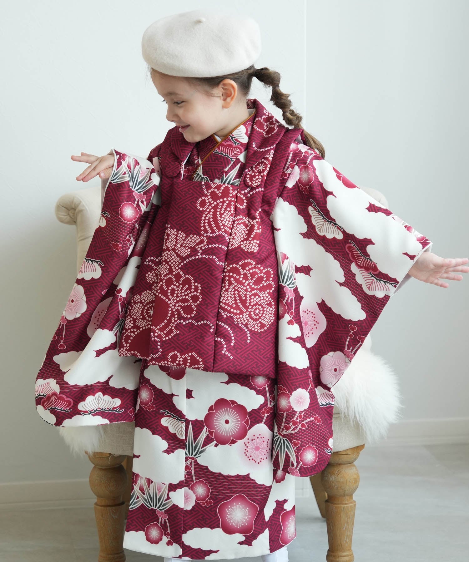 utatane｜ひよこ商店 七五三 着物 3歳 女の子 被布セット えんじの絞り