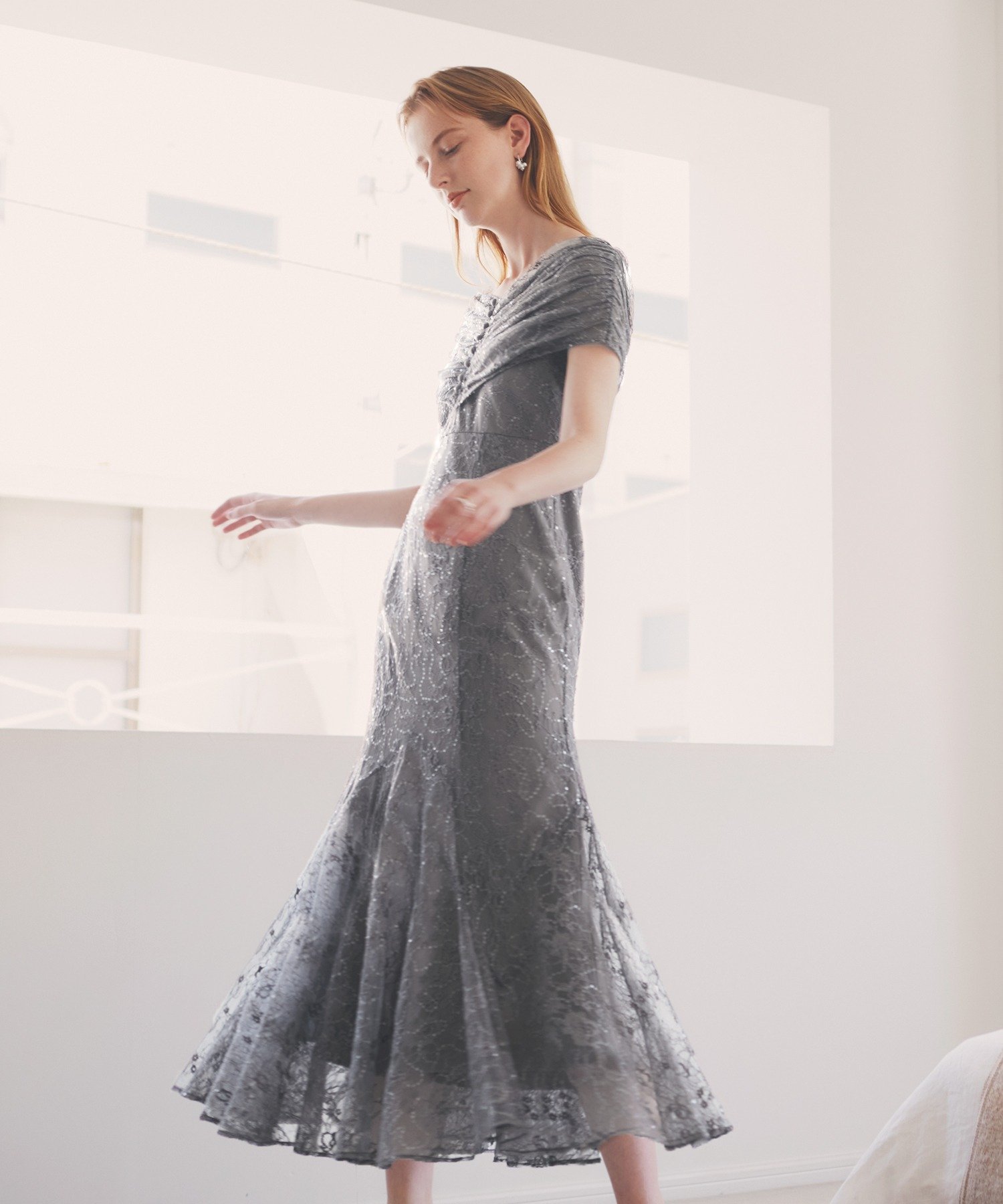 Leja｜LEJA-2WAYレース花柄オフショルダーマーメイドロングワンピース