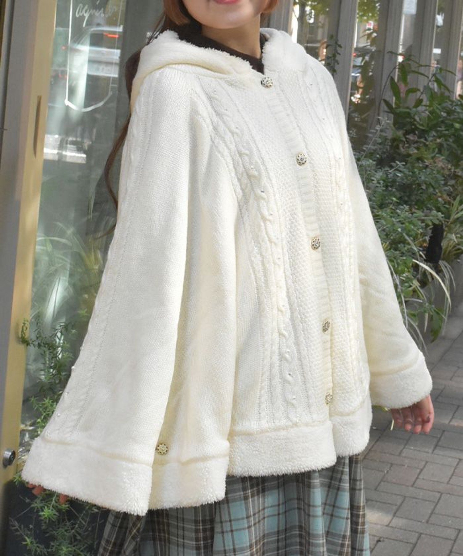 axes femme｜パール裏ボアニットポンチョ | Rakuten Fashion(楽天