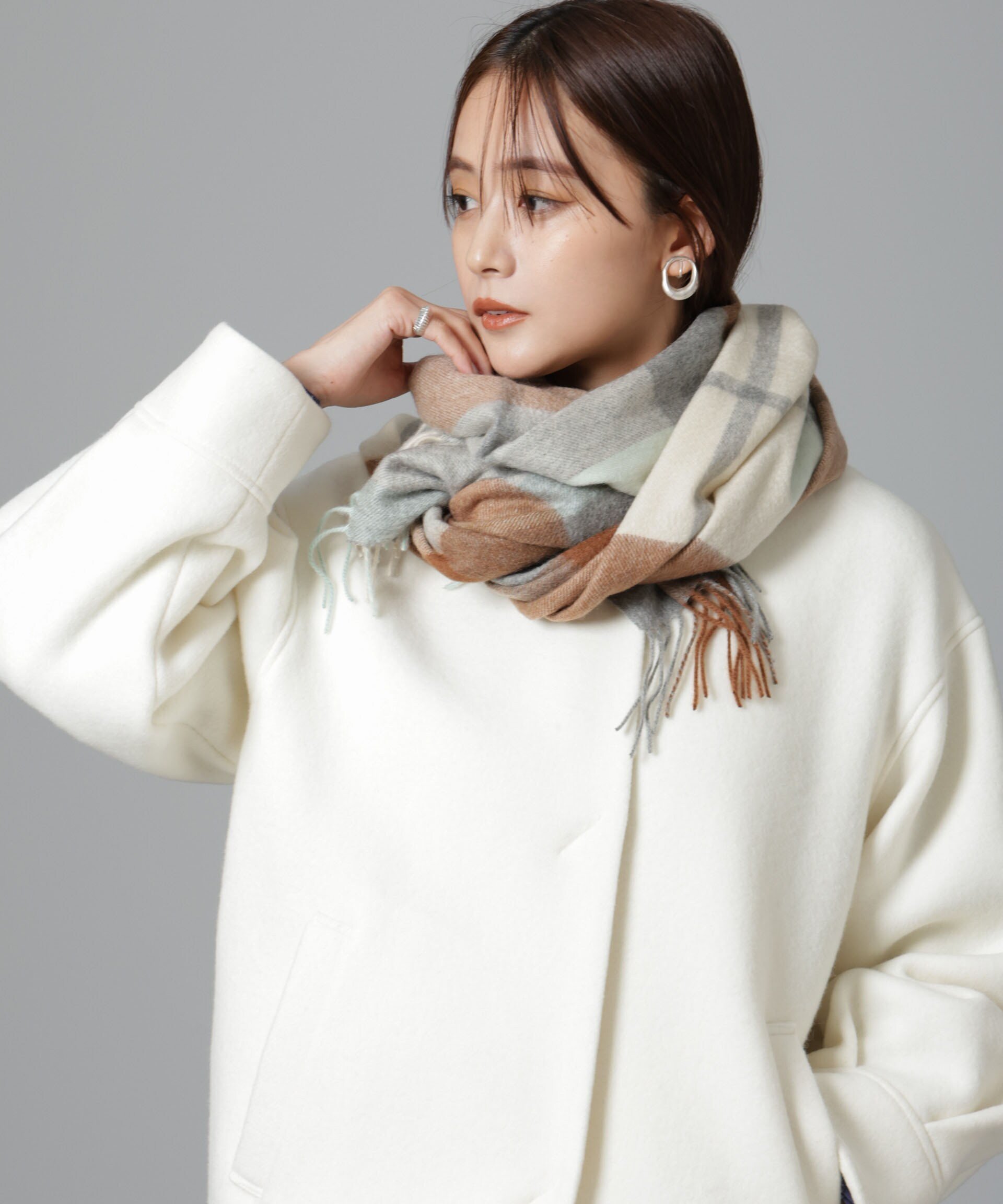 NANO universe｜カシミヤチェックストール | Rakuten Fashion(楽天