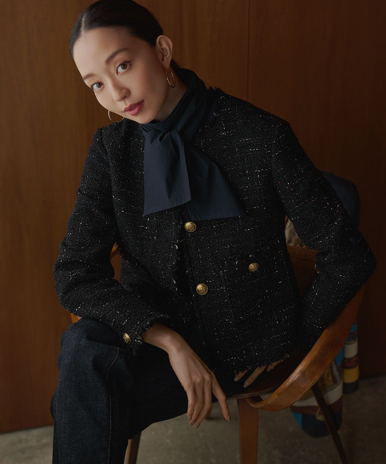 23区｜【CanCam掲載】GIOLICAツイード ノーカラー ボタン ジャケット