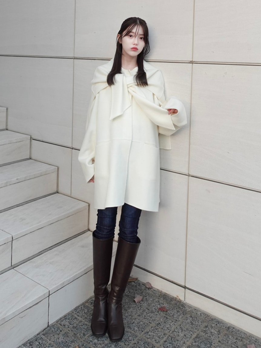 FRAY I.D｜マフラー付ノーカラーリバーミドルコート | Rakuten Fashion