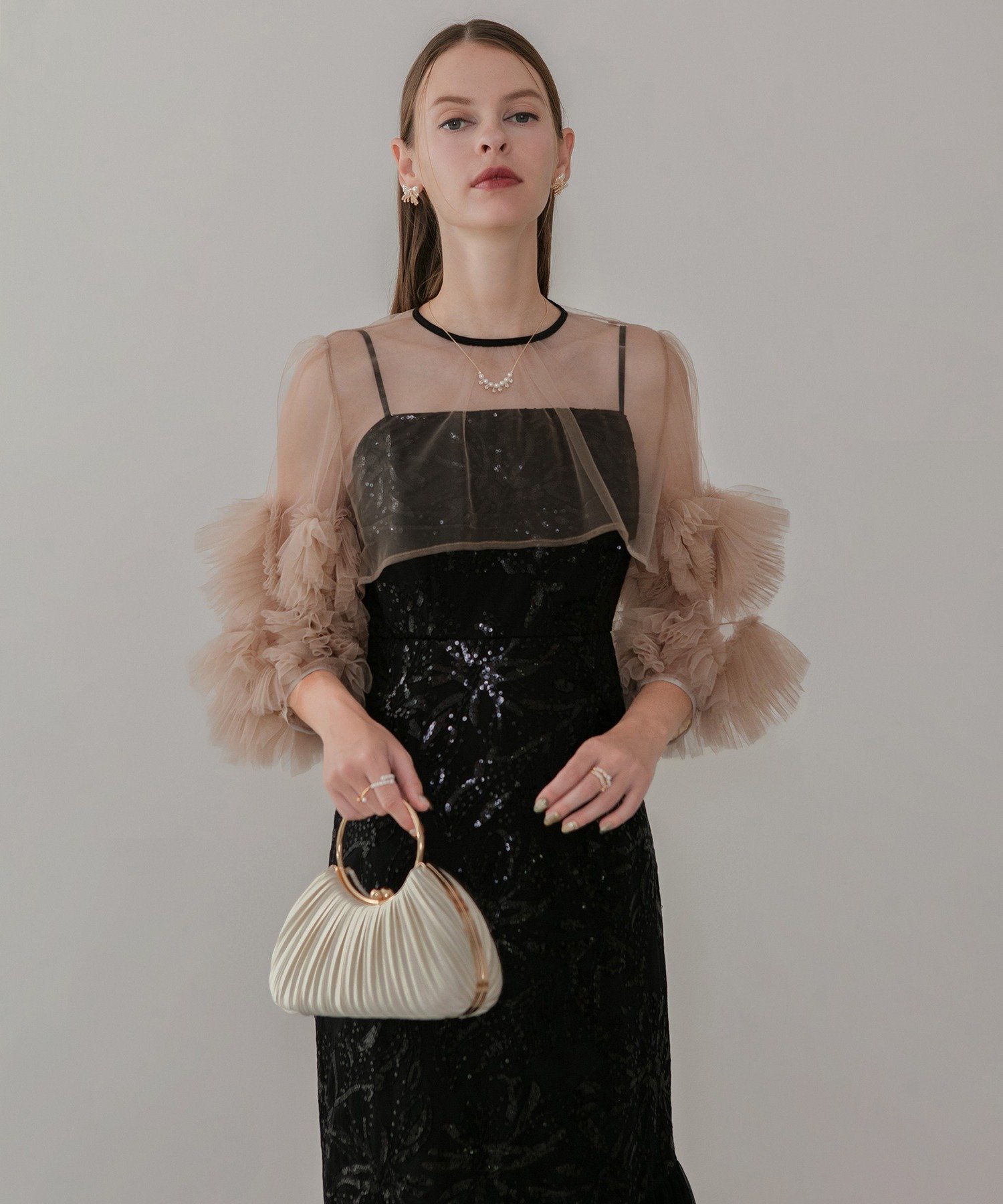 Leja｜Leja-フラワースパンコールチュールフリルスリーブIライン