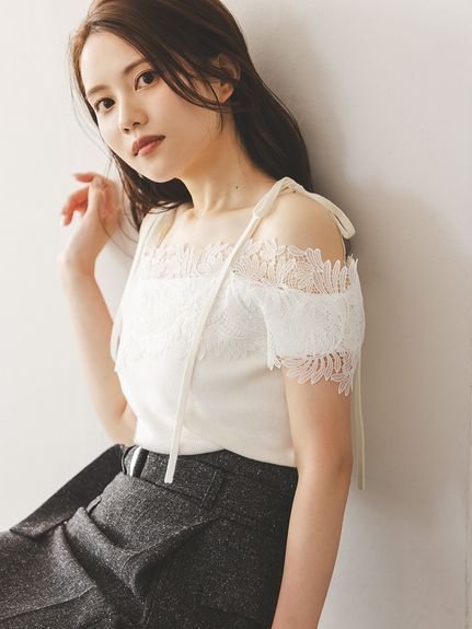 SNIDEL｜レースコンビハーフスリーブニットプルオーバー | Rakuten