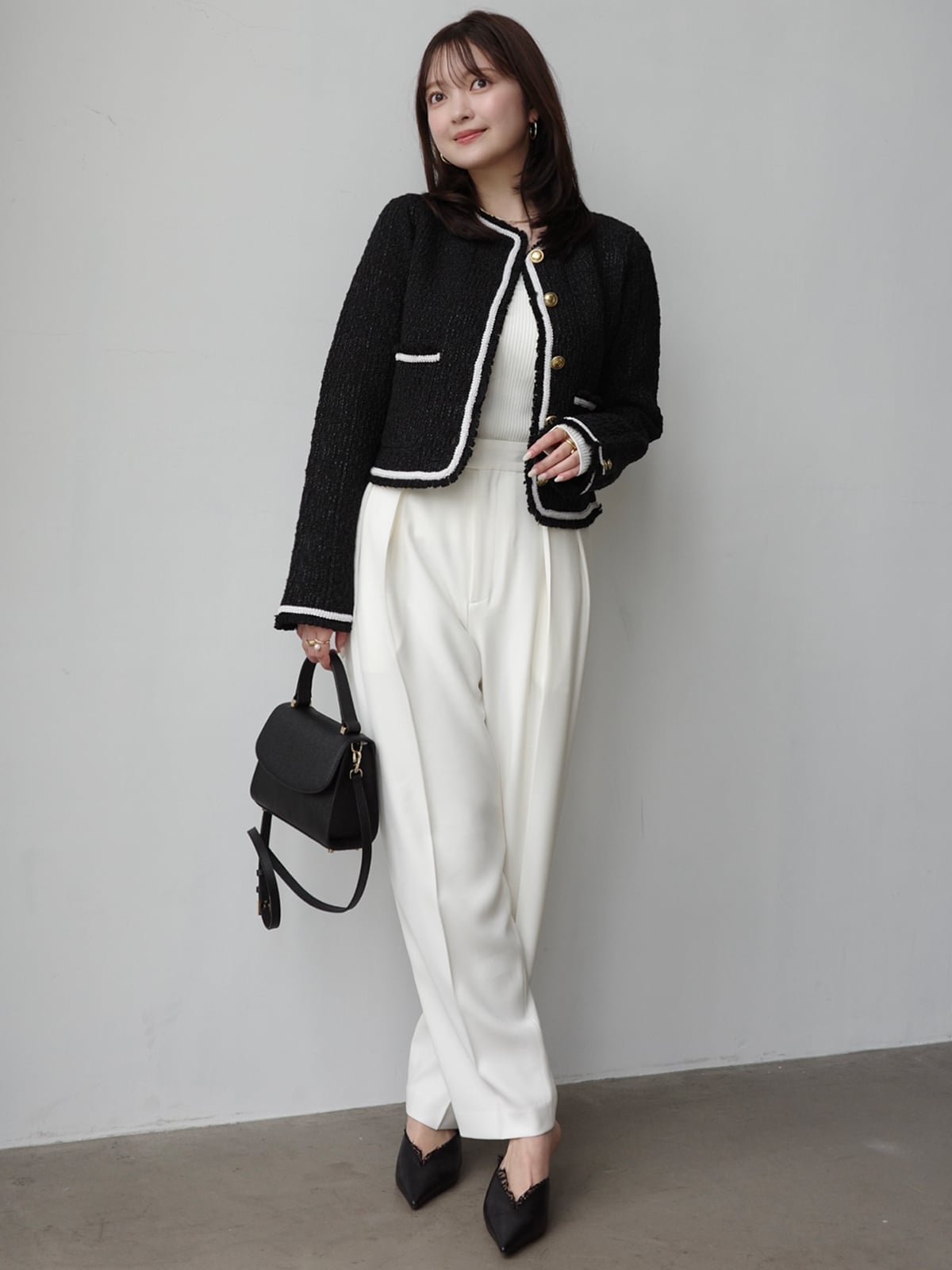 anuans｜クラシカルノーカラーニットジャケット | Rakuten Fashion