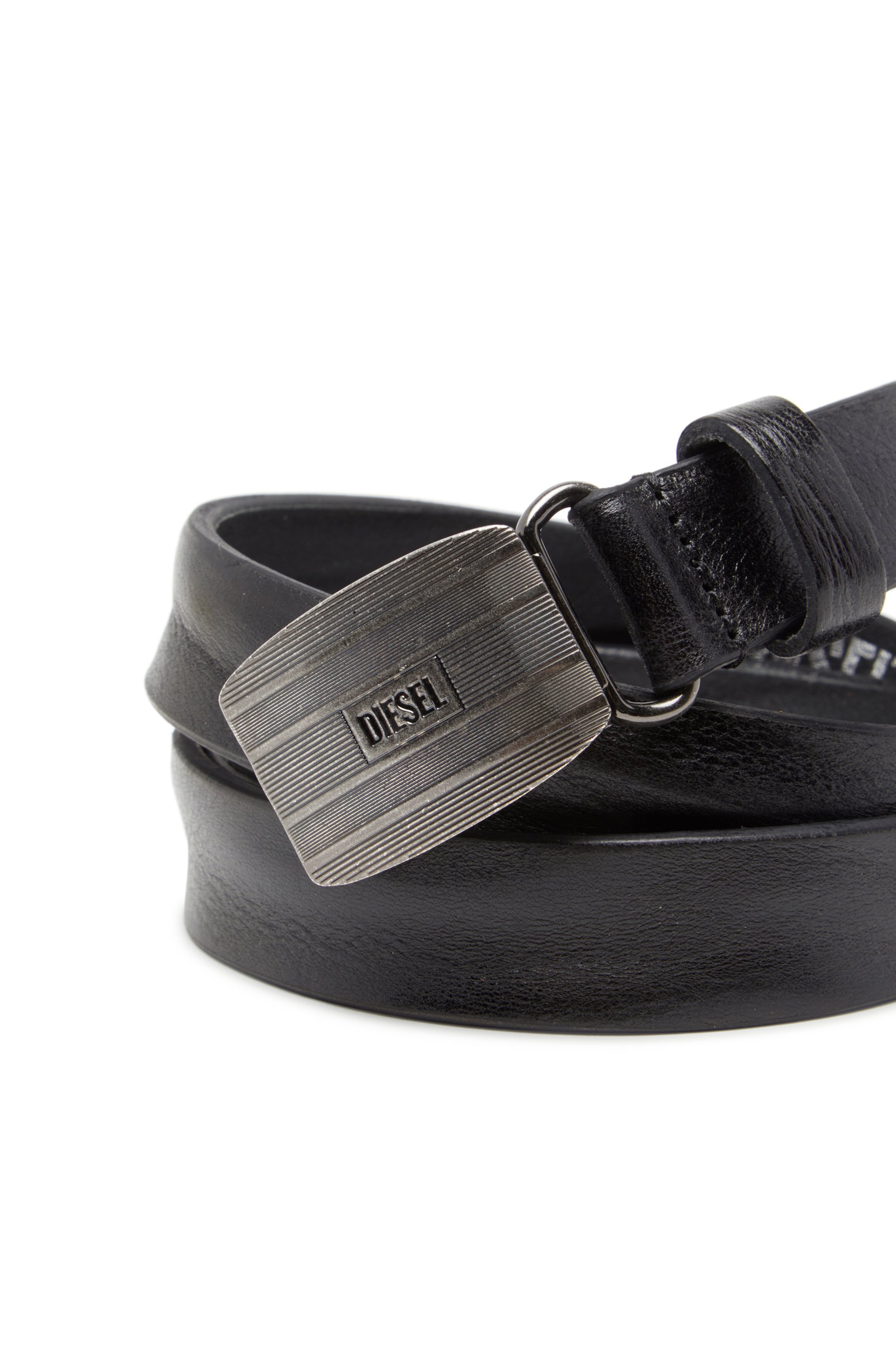 DIESEL｜メンズ レザーベルト DIESEL LOGO B-BISCOTTO STRIPED