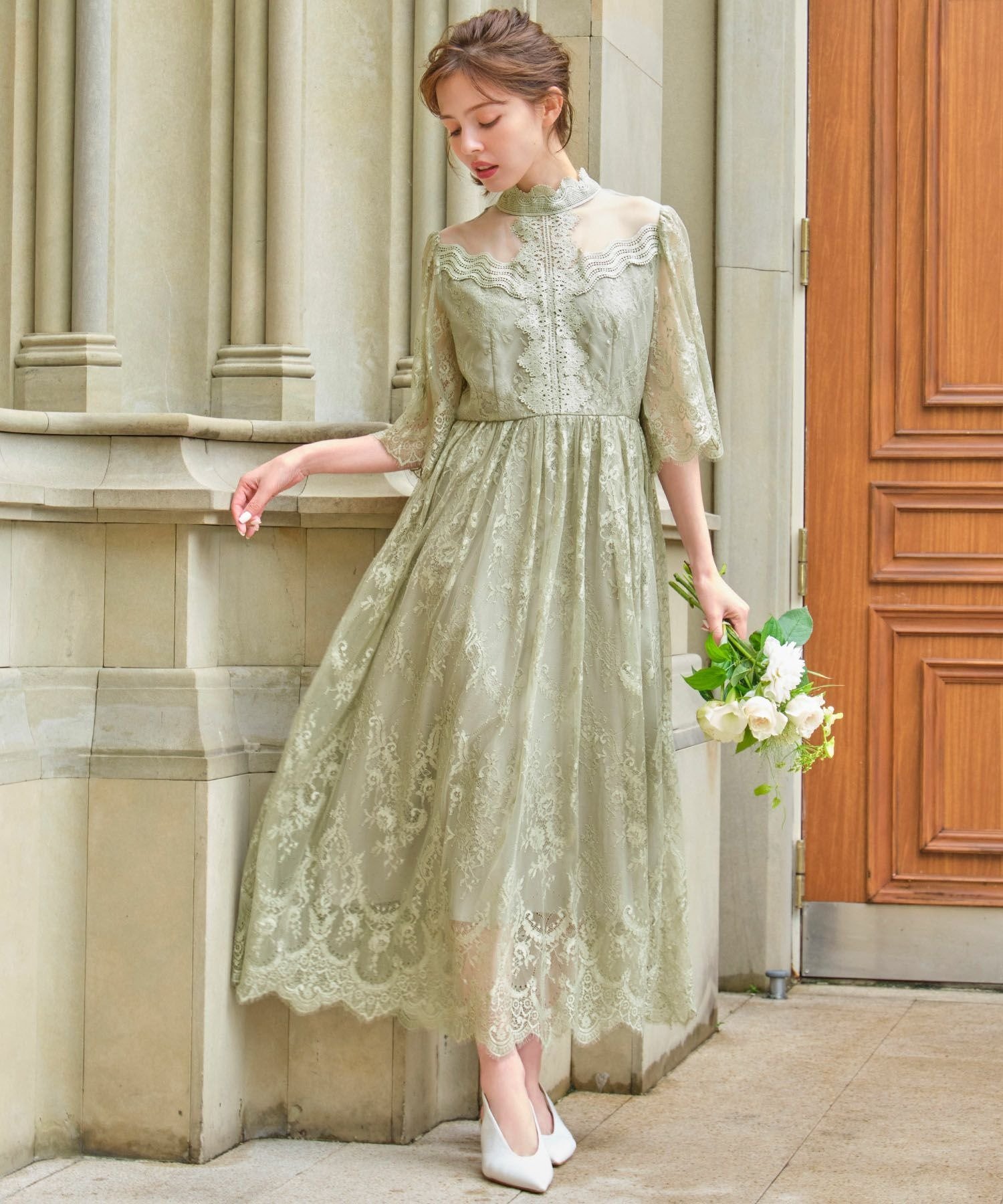 RIVER FIELD & Co.｜総レースハイネックスカラップフレアロング丈 結婚