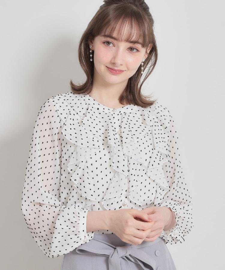 楽天市場】フリル ブラウス（柄ドット・水玉）の通販