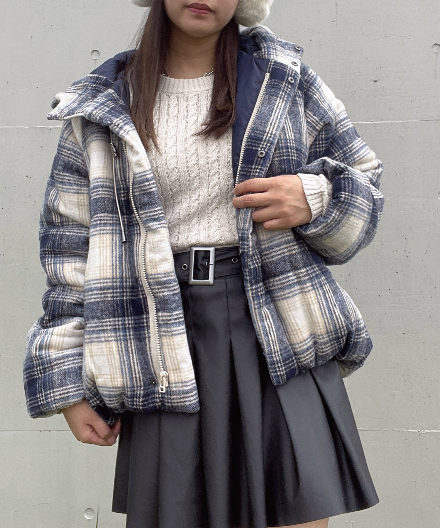 AS KNOW AS plus｜☆チェック柄中綿フェイクダウンジャケット