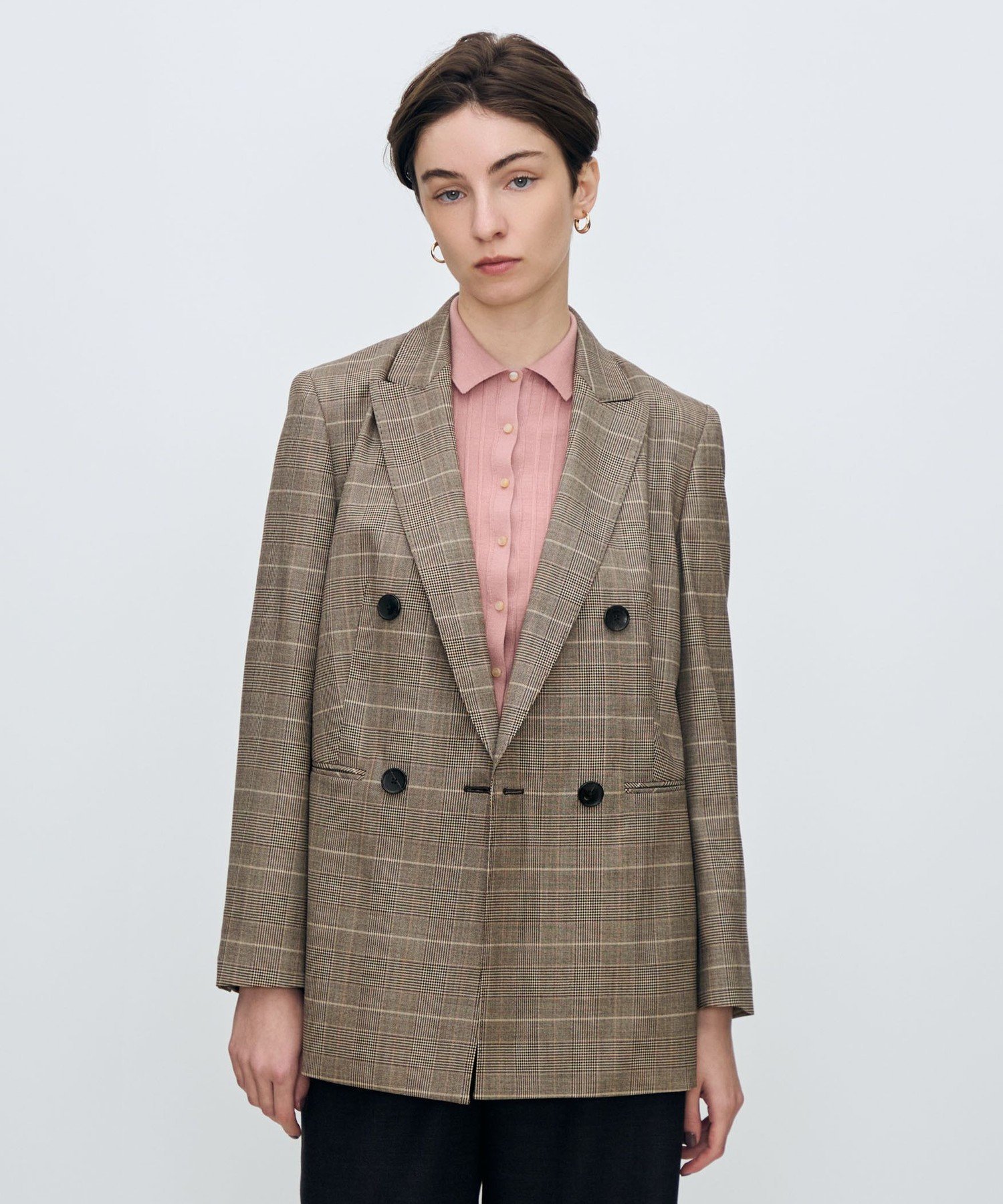 TOMORROWLAND｜バーガンディーグレンチェック ダブルブレスト