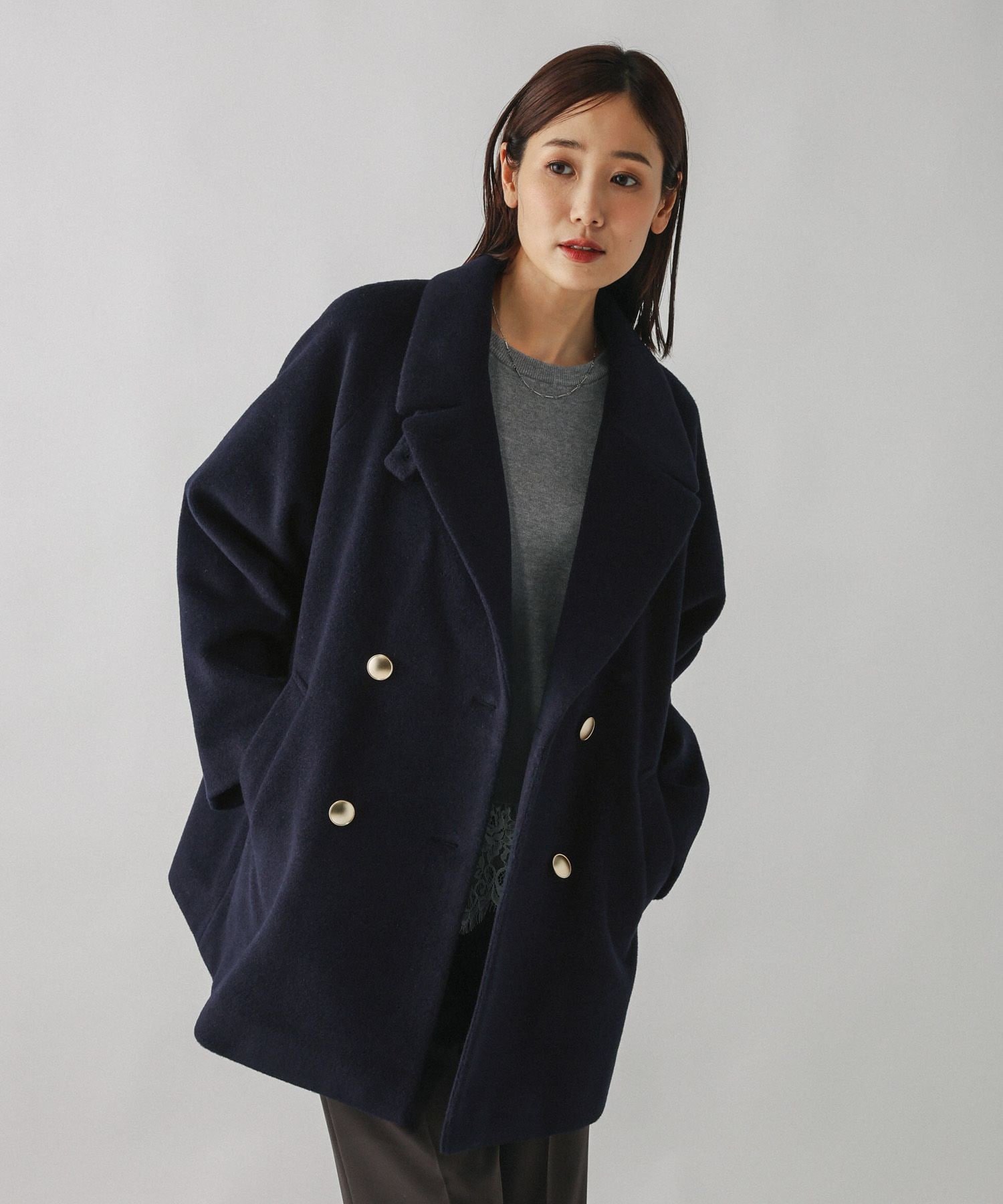 GLOBAL WORK｜軽やかストレッチ襟2WAYミドルコート/499658 | Rakuten