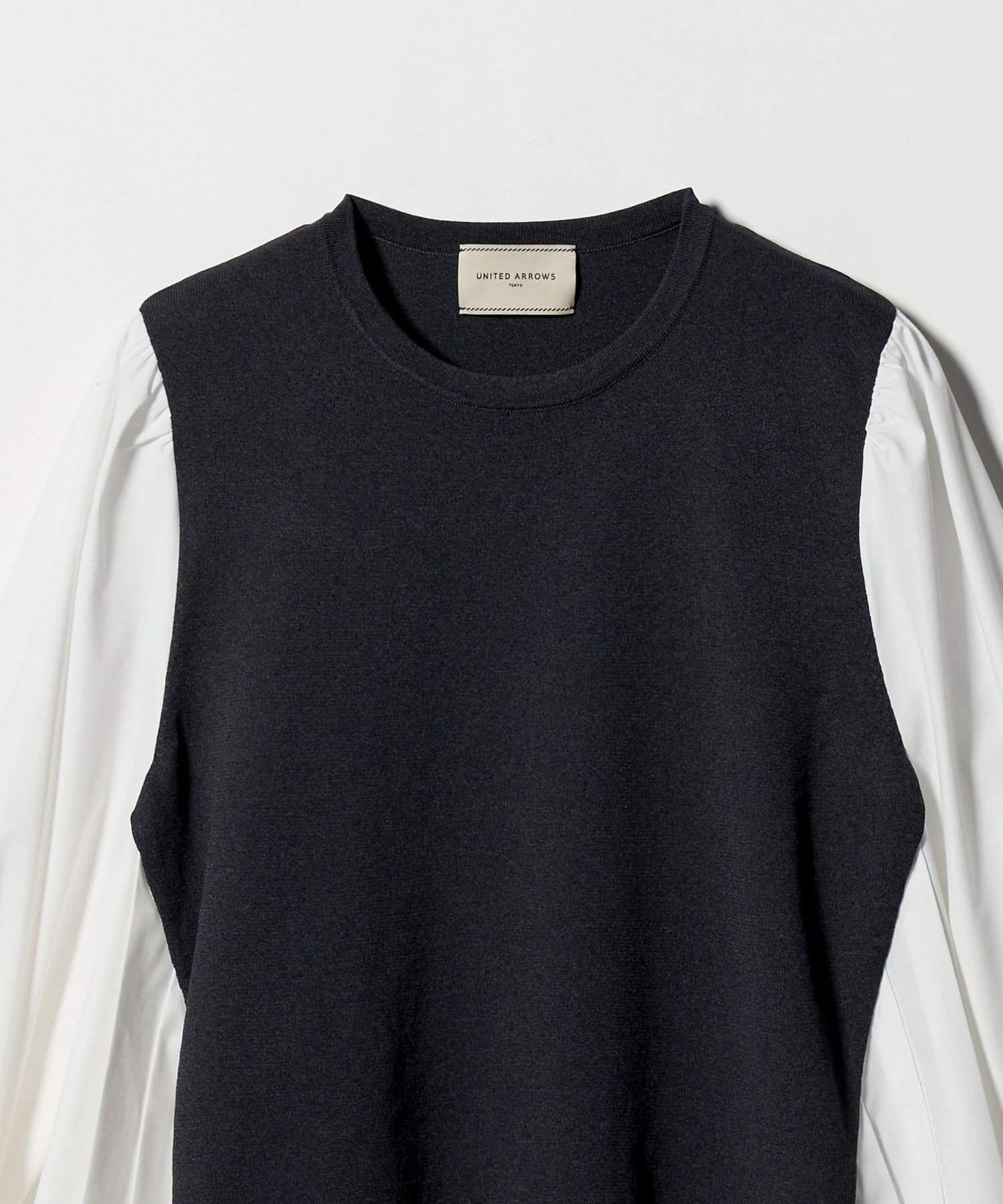 UNITED ARROWS｜プリーツ コンビ ニット ブラウス -ウォッシャブル