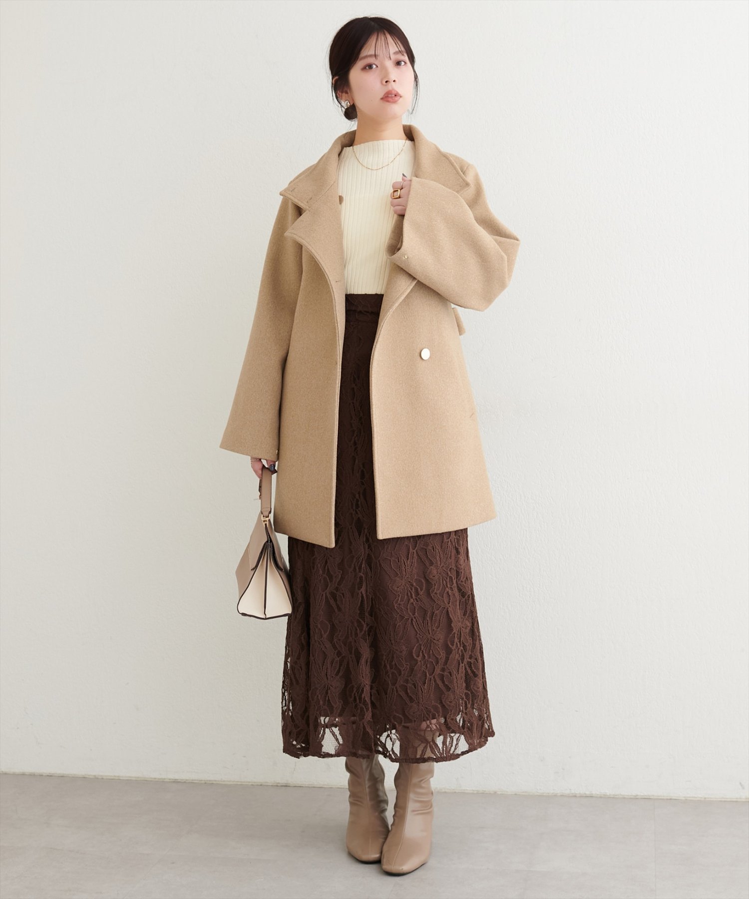 natural coutureスタンドカラーミドル丈コート【新品】 natural couture｜<ako>スタンドカラーミドル丈コート | Rakuten