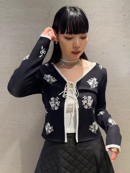 FURFUR｜フラワーリボンジャガードカーディガン | Rakuten Fashion