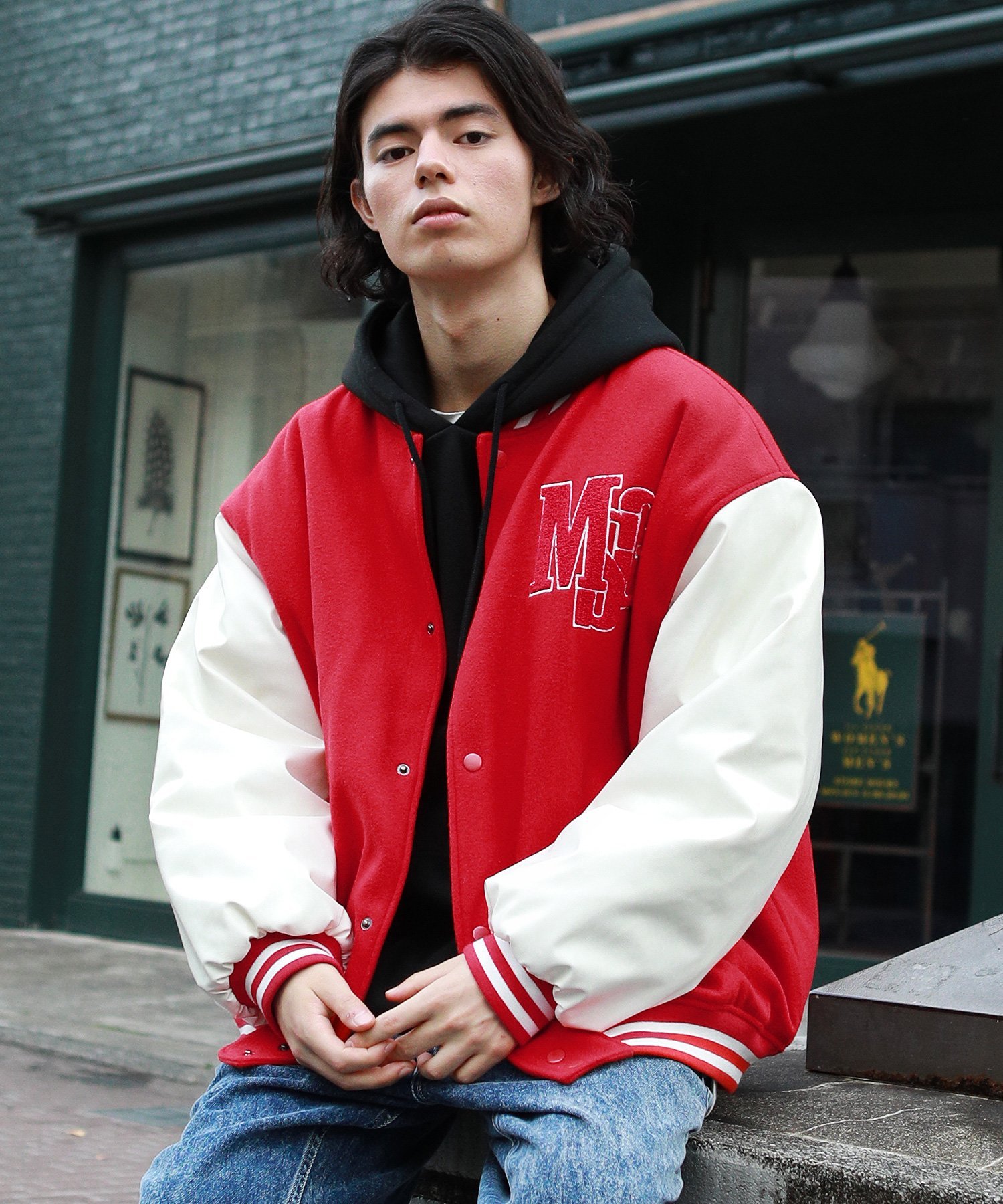 THE CASUAL｜ロゴワッペン袖切替ビックシルエットスタジャン | Rakuten