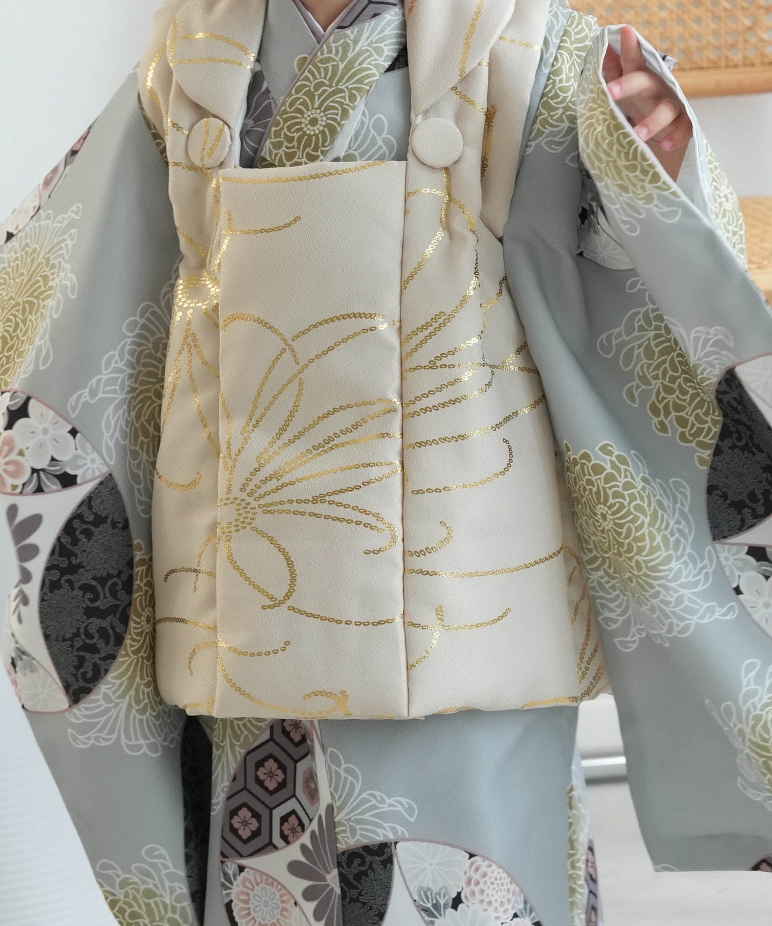 utatane｜ひよこ商店 七五三 着物 3歳 男の子 被布セット ベージュ金彩