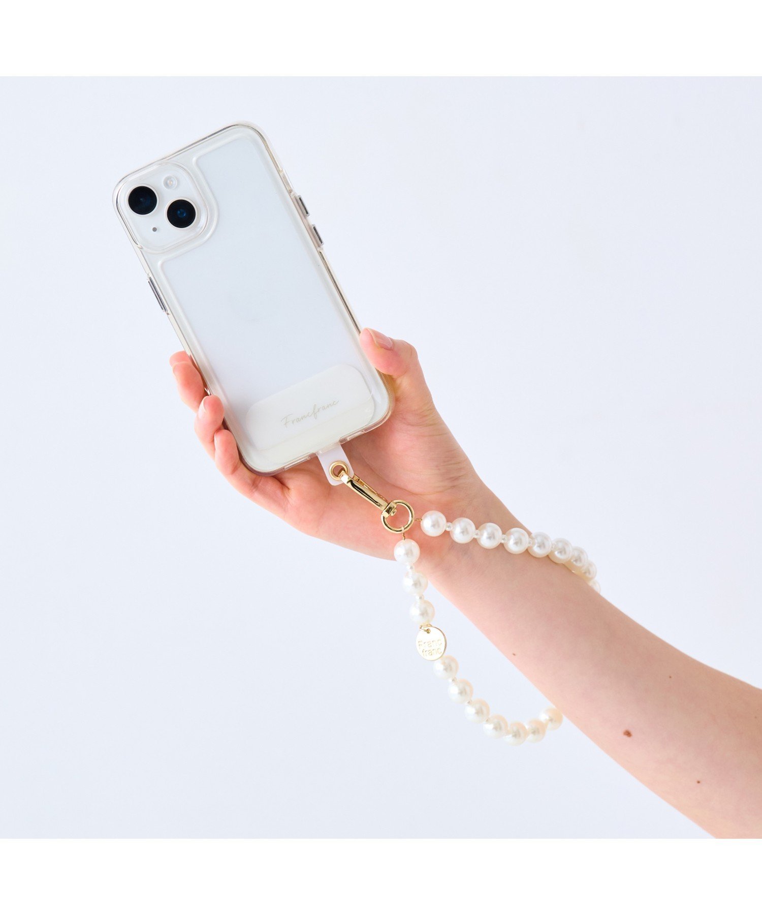Francfranc｜スマホハンドストラップ パール ホワイト (ストラップ