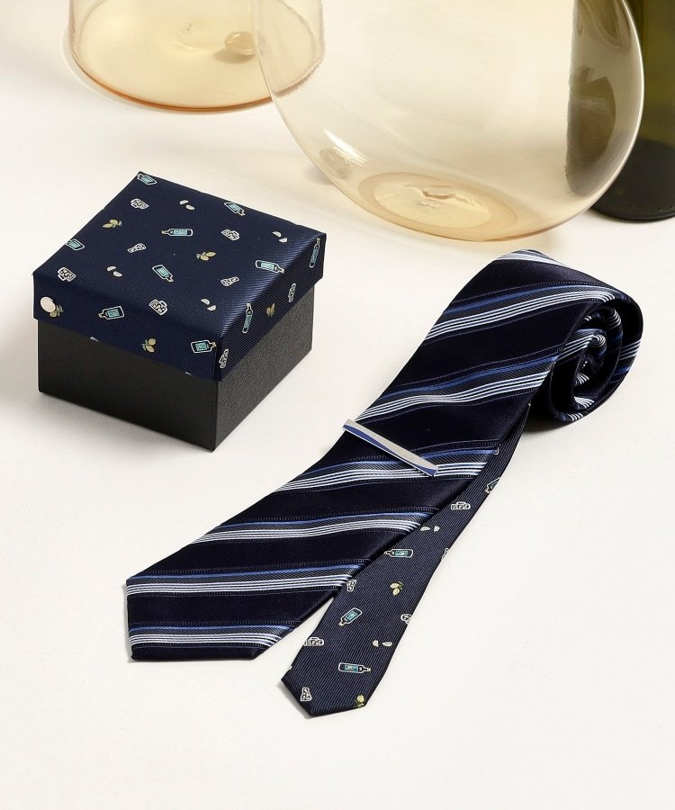 TAKEO KIKUCHI｜【お酒柄】ブルーネクタイ&タイバー BOXセット