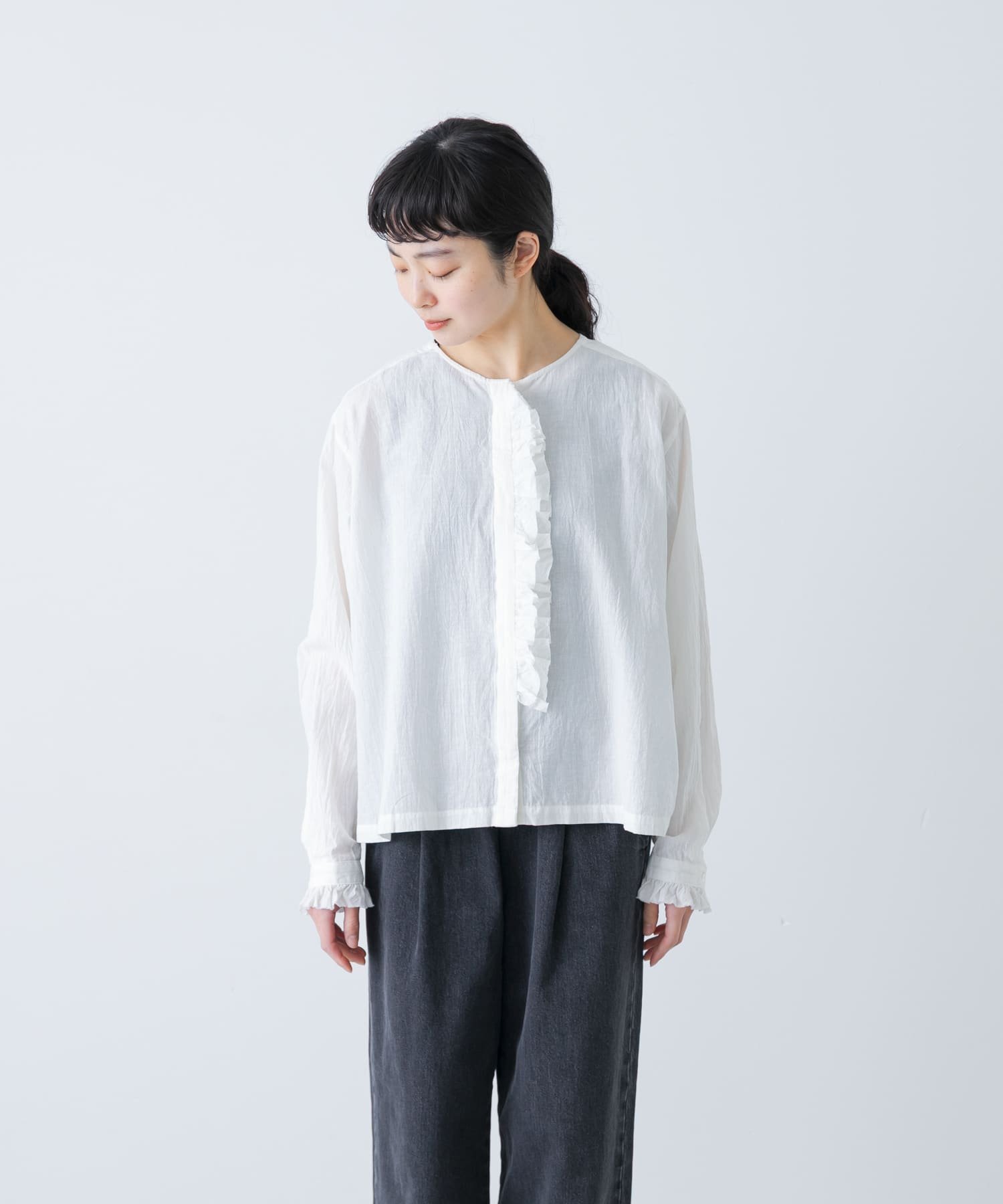 かぐれ｜コットンリネンフリルブラウス | Rakuten Fashion(楽天
