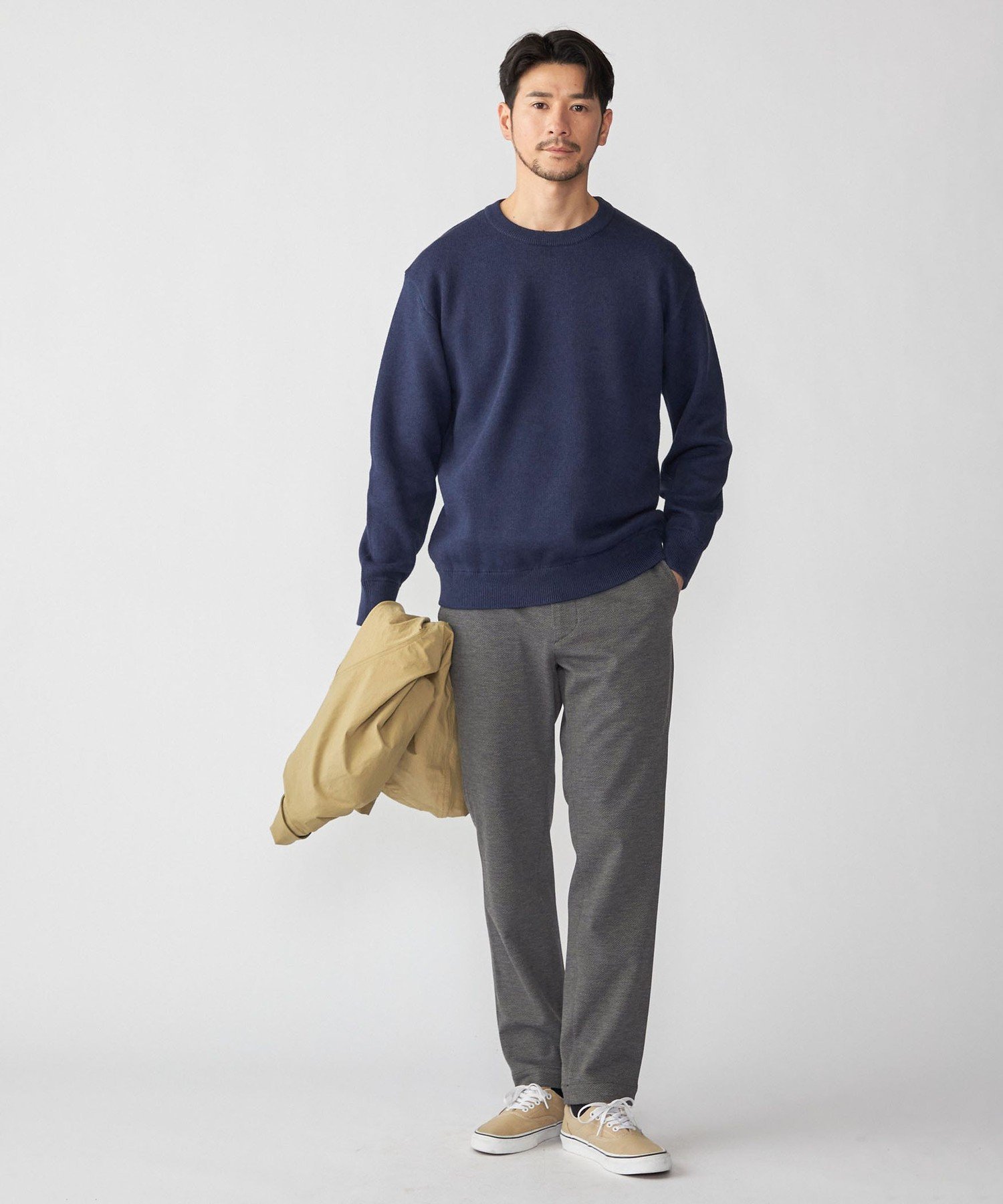 ttt_msw ジップニットスウェット　L 紺色 スウェットライクウォッシャブルハーフジップニット（ニット/セーター