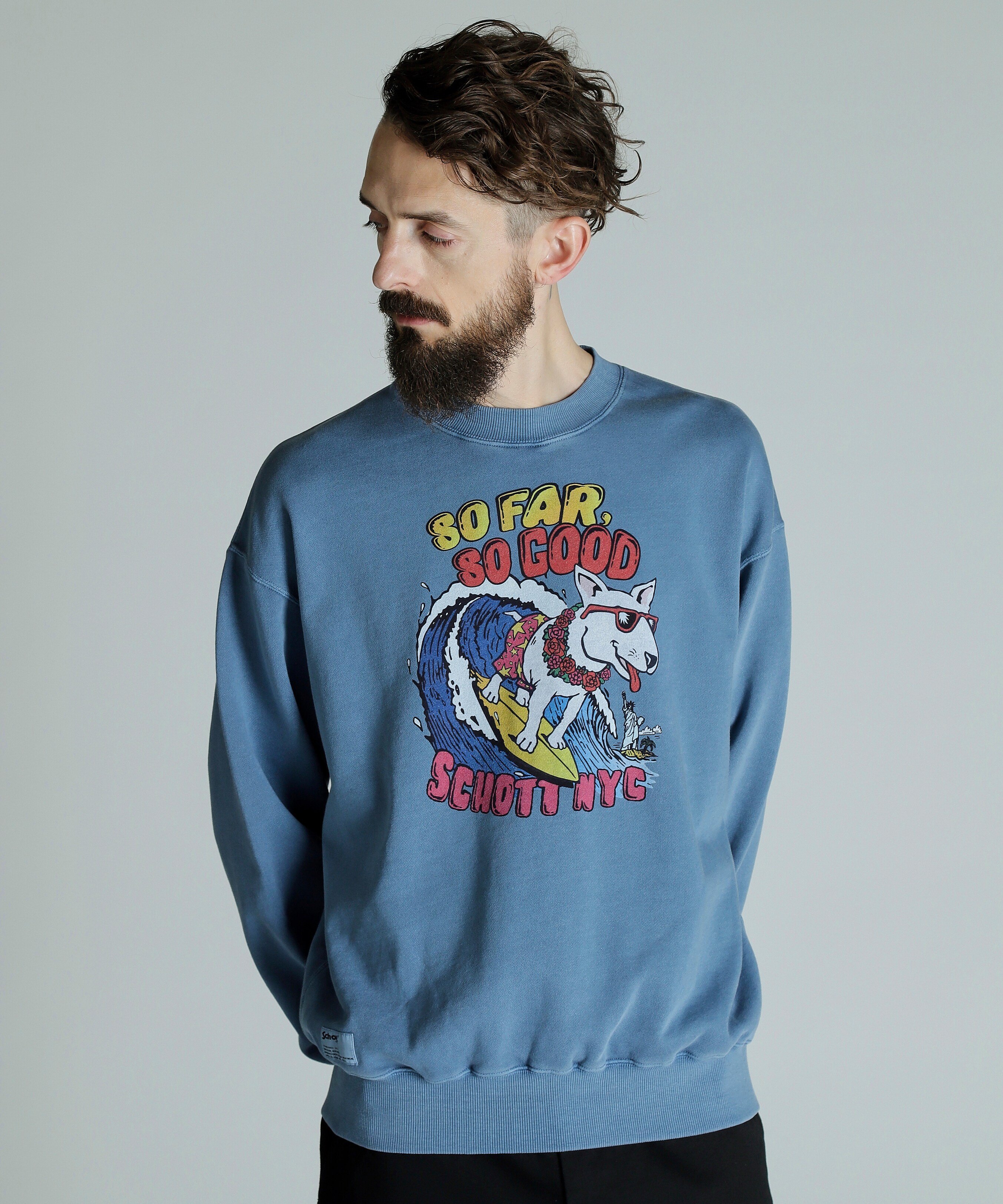 Schott｜CREW SWEAT SURF DOG/クルーネックスウェット サーフ