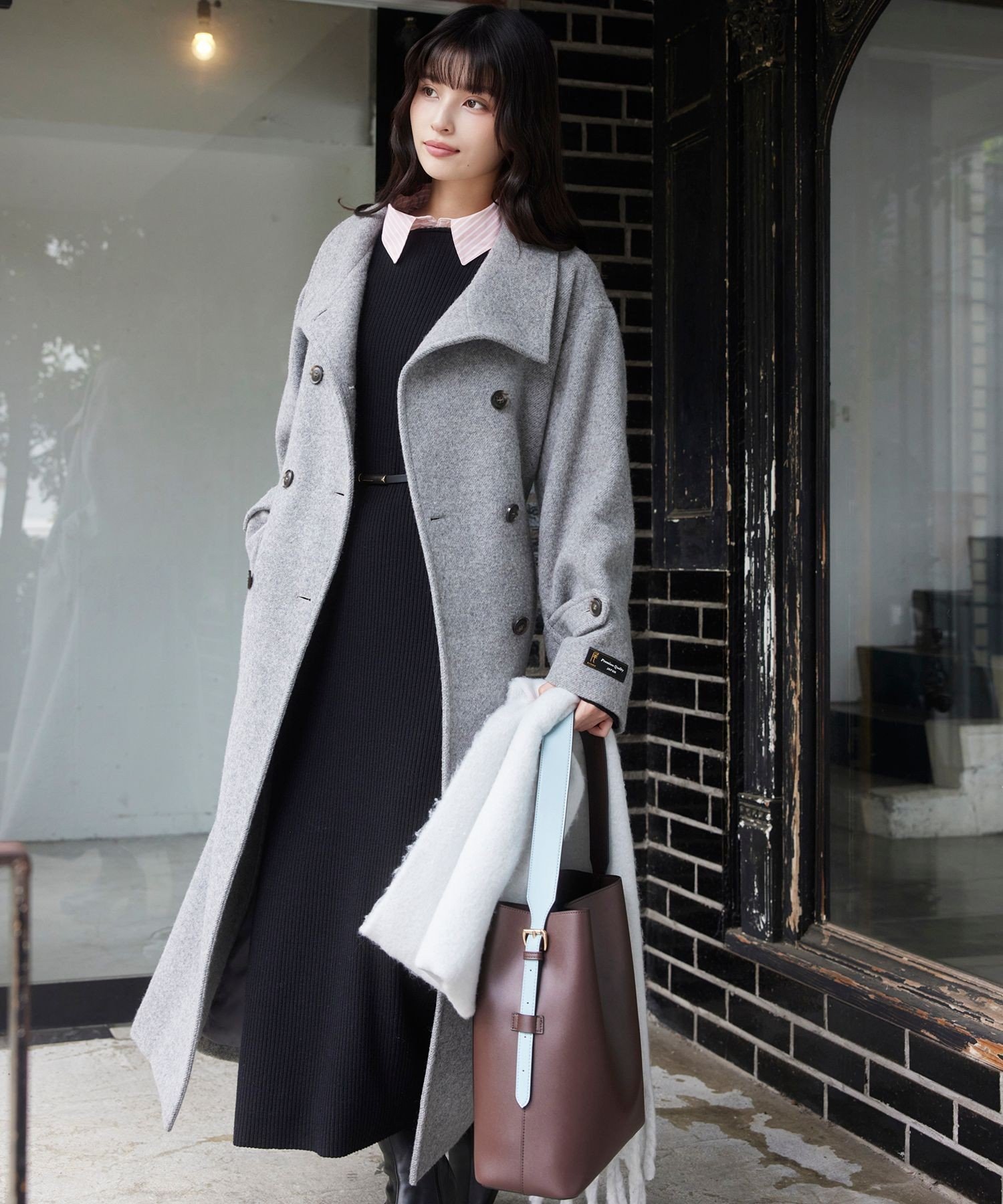 VIS｜尾州シャギースタンドカラーロングコート/静電気防止・WEB限定PS