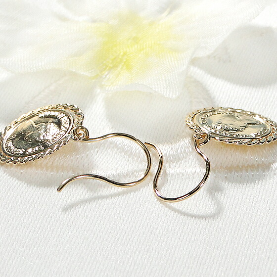 楽天市場】K18YG エリザベス二世 コイン型 フック ブラ ピアス18金 K18