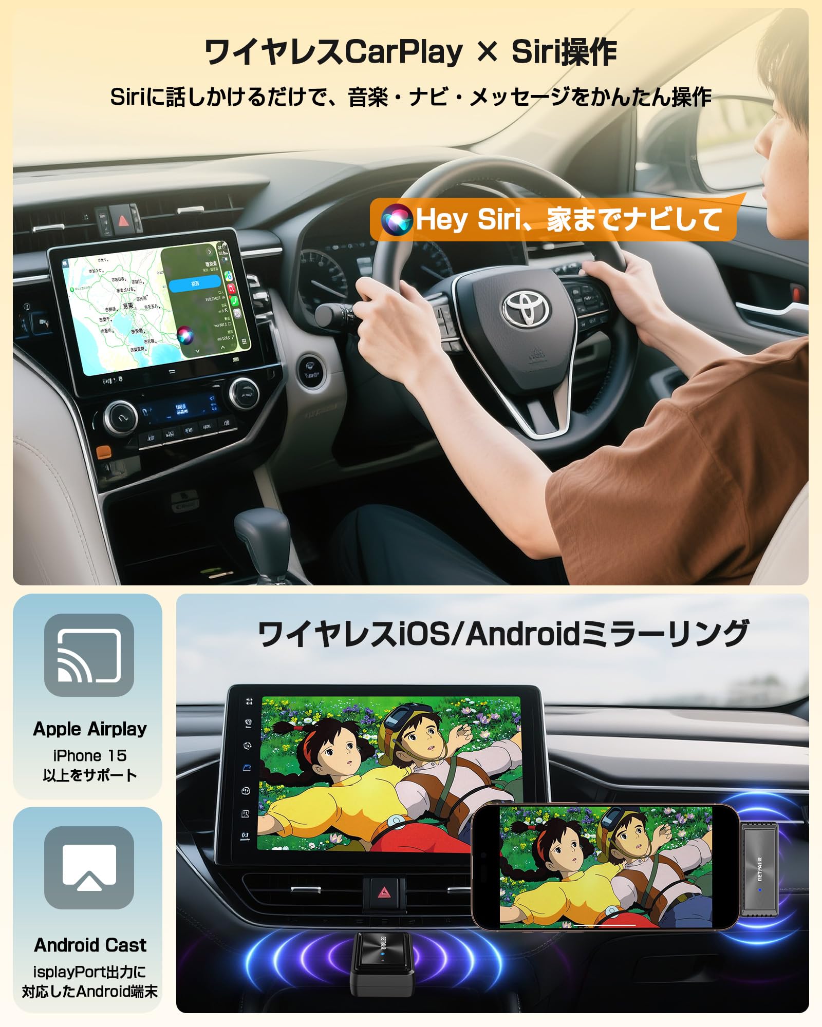 楽天市場】GETPAIRR Mirror Cast CarPlayワイヤレスアダプター