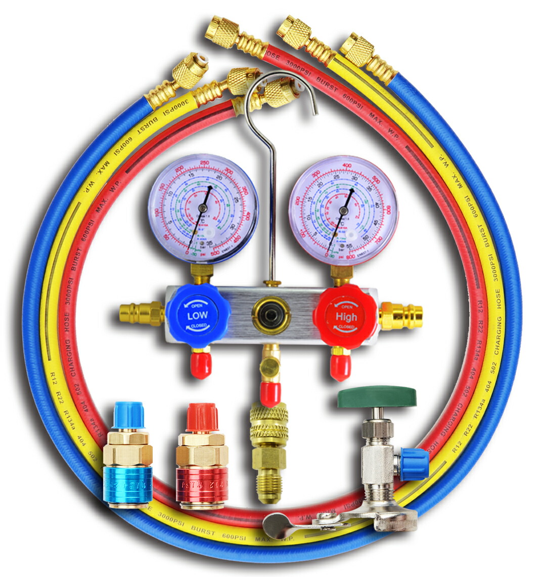 楽天市場】エアコンガスチャージ マニホールドゲージ R134a R32 R410a