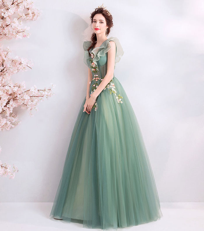 楽天市場】パーティードレス ロング カラードレス 緑色 グリーン