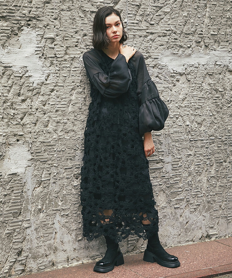 楽天市場】フラワーモチーフバルーン袖ワンピース ワンピース ドレス