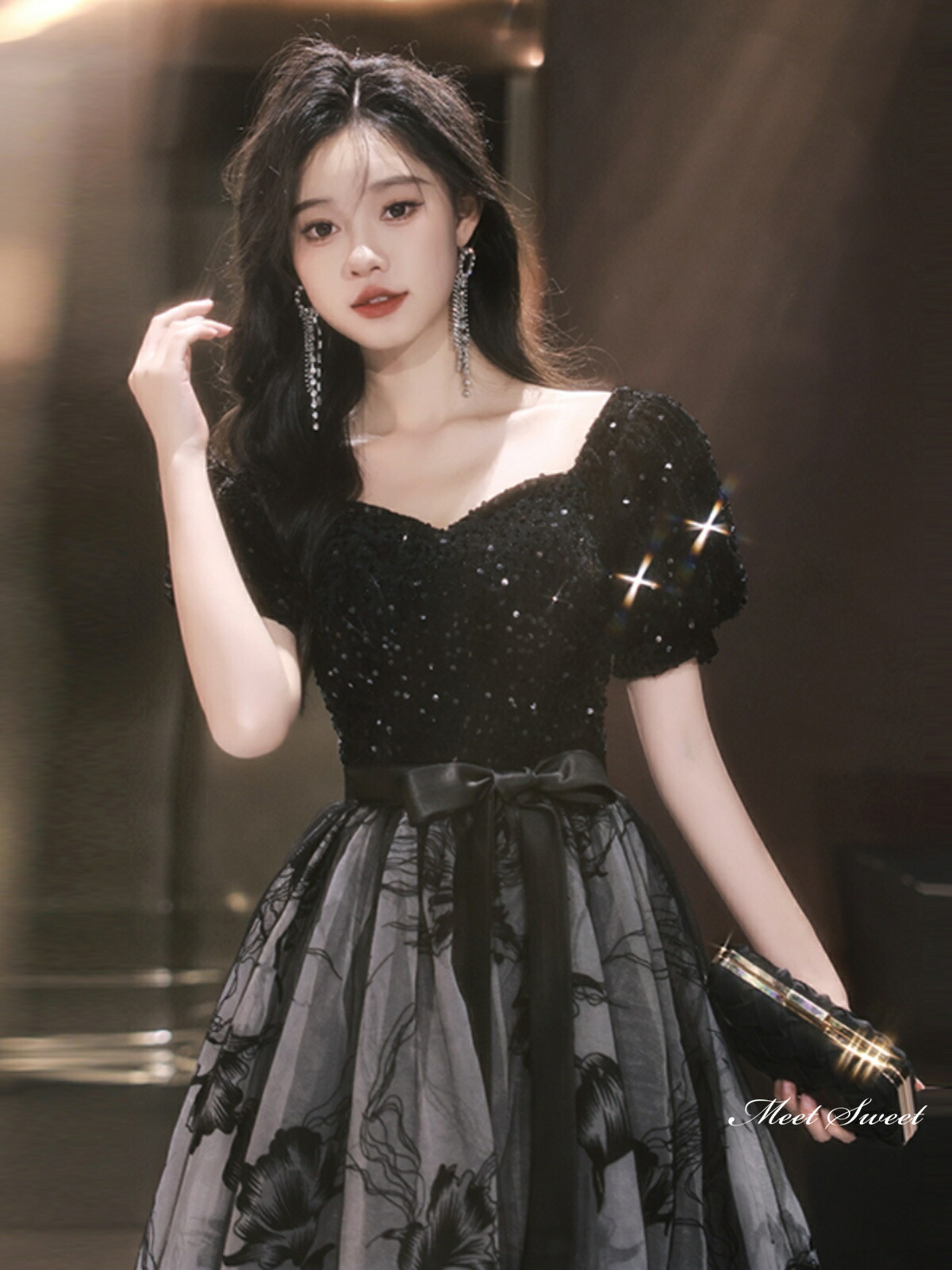 楽天市場】カラードレス ロングドレス パーティードレス ブラック 半袖