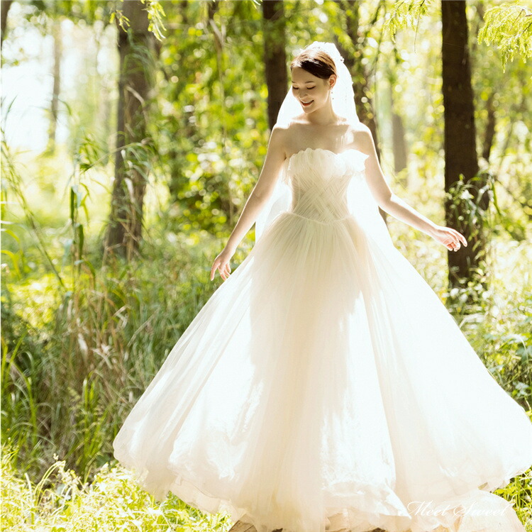 楽天市場】ウェディングドレス ロングドレス Aラインドレス チュール