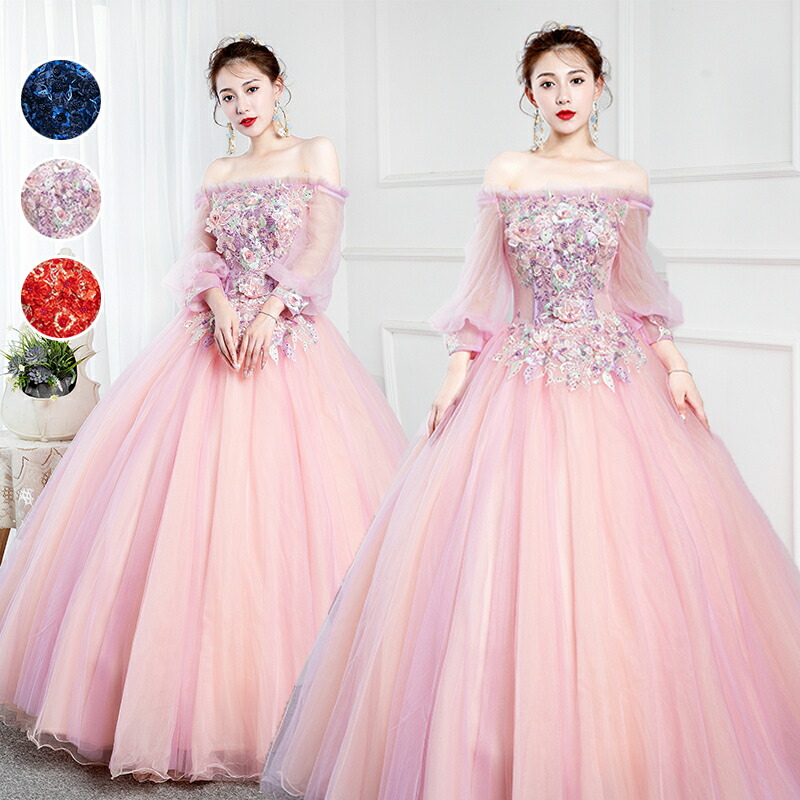 楽天市場】カラードレス プリンセスライン ピンク レッド ネイビー