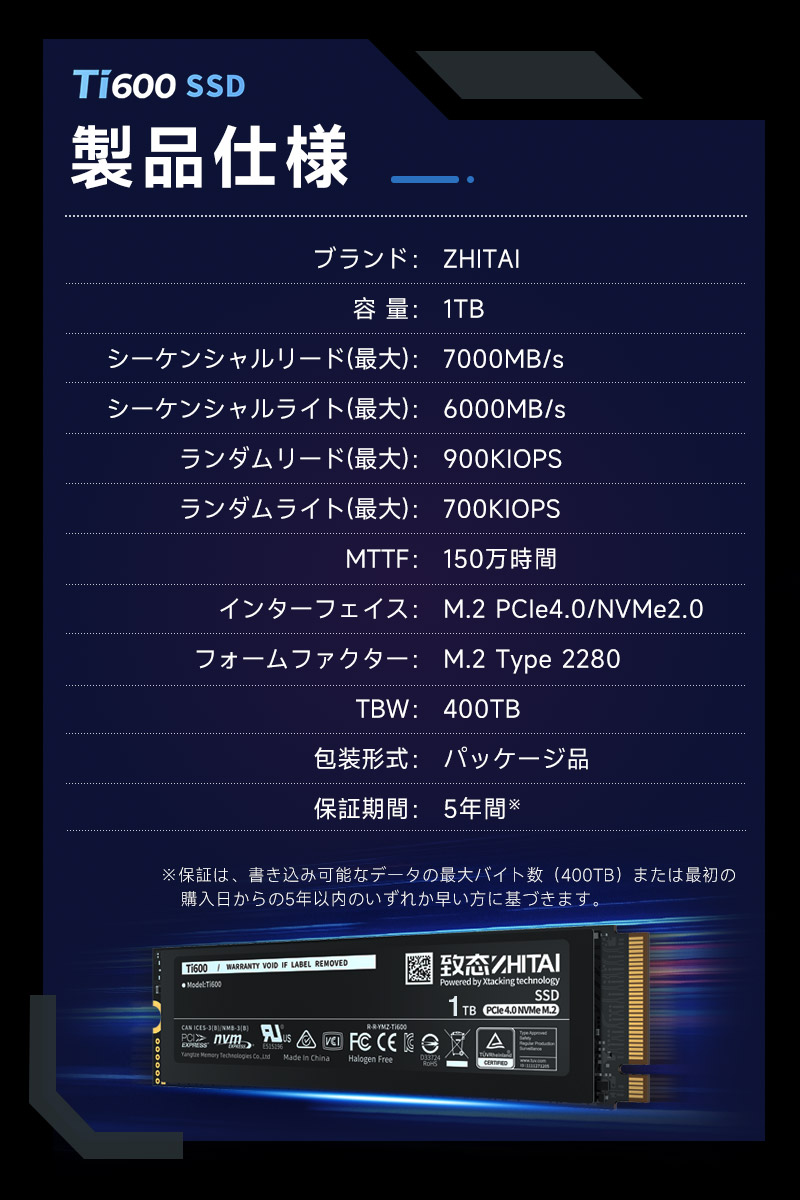 楽天市場】YMTC ZHITAI 1TB 内蔵SSD M.2 2280 R:7000MB/s W:6000MB/s