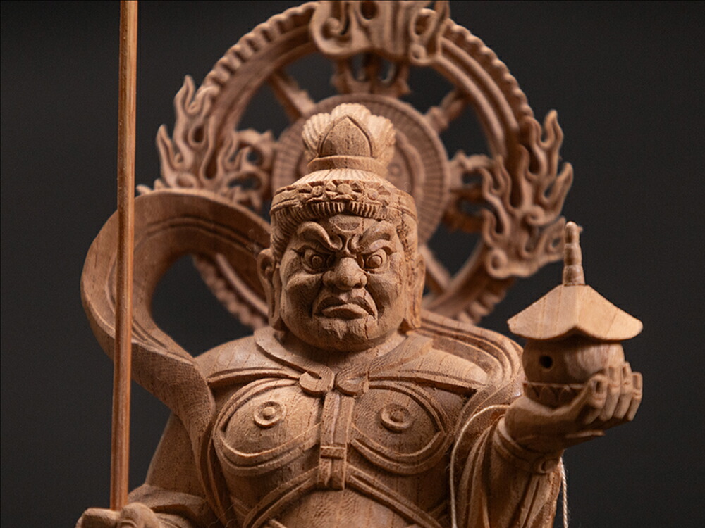 楽天市場】【総高27cm】毘沙門天 木彫り 仏像 置物 『仕様：無垢