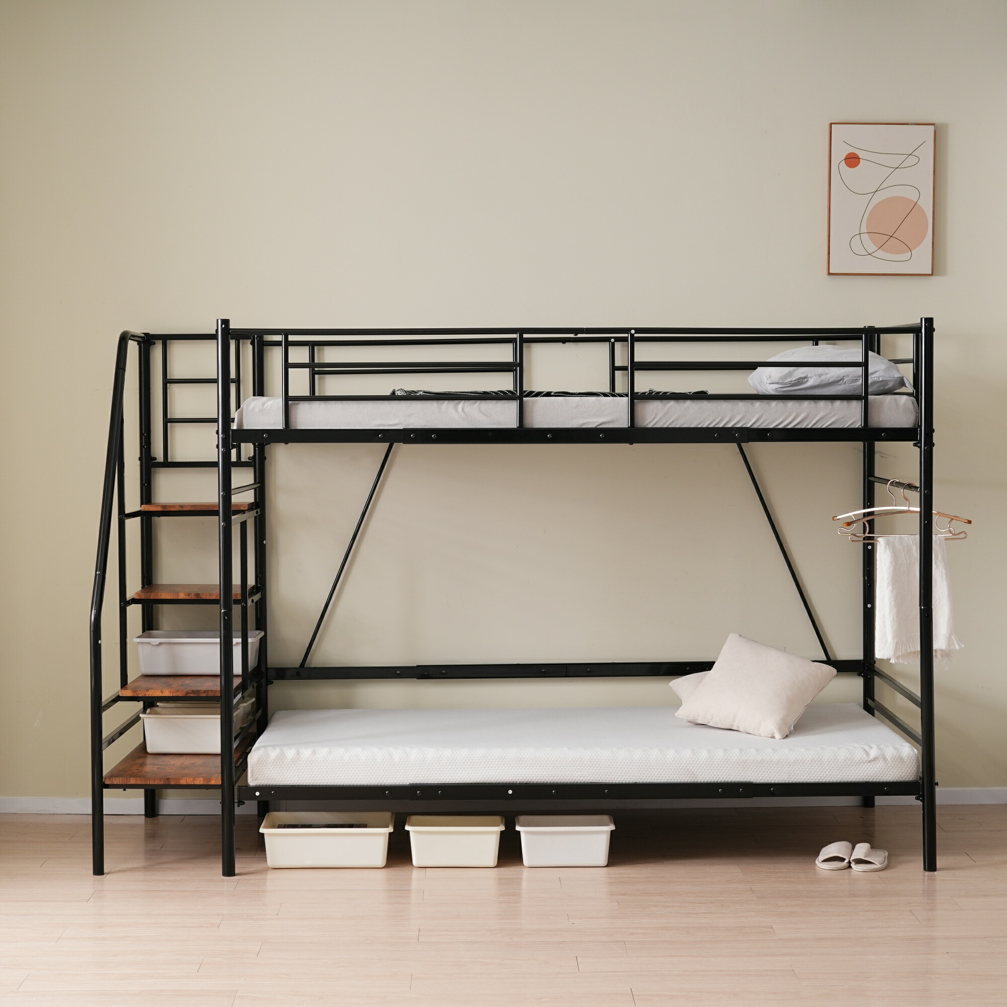 楽天市場】ロフトベッド 2段ベッド 階段付き パイプベッド シングル