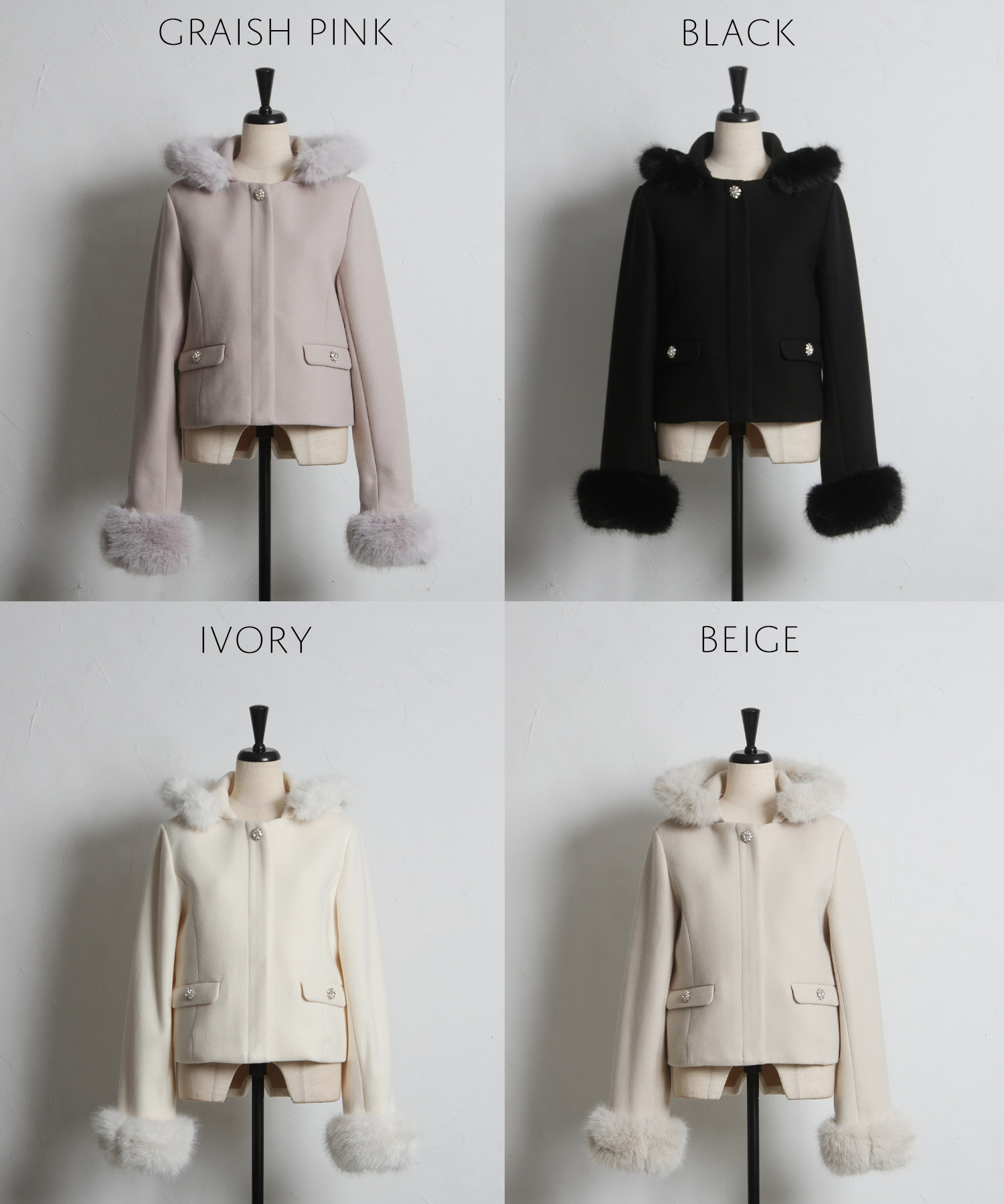 楽天市場】取り外し可能なファー付きビジュー装飾ショートコート