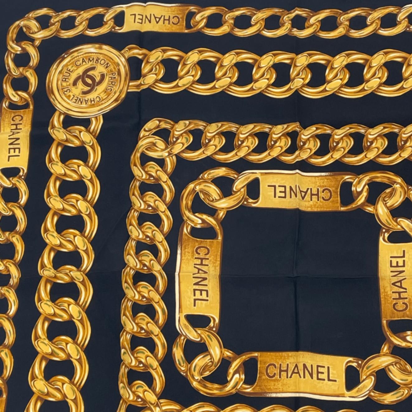 楽天市場】極美品 CHANEL シャネル スカーフ ココマーク チェーン柄 黒