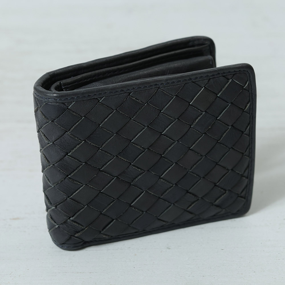ブラックレザー編み込み二つ折り財布 楽天市場】二つ折り財布 編み込み