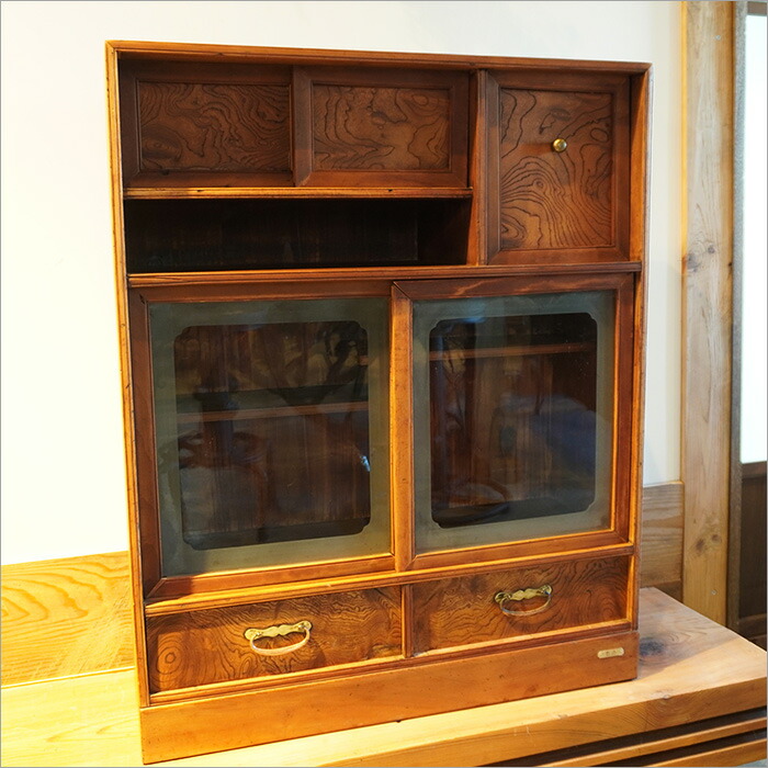 楽天市場】古道具 桜材 アンティーク ガラス キャビネット チェスト