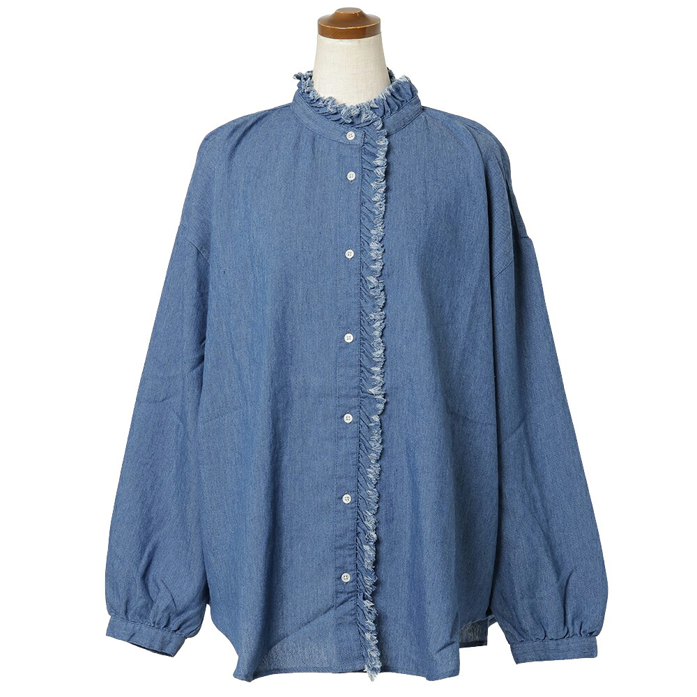 楽天市場】ソフトデニム フリルシャツ ブルー : 私の部屋楽天市場店