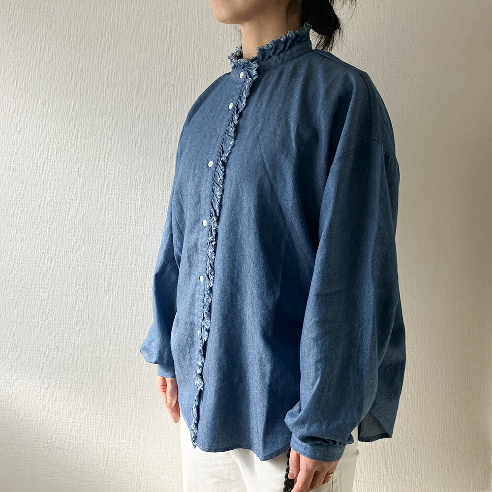 楽天市場】ソフトデニム フリルシャツ ブルー : 私の部屋楽天市場店