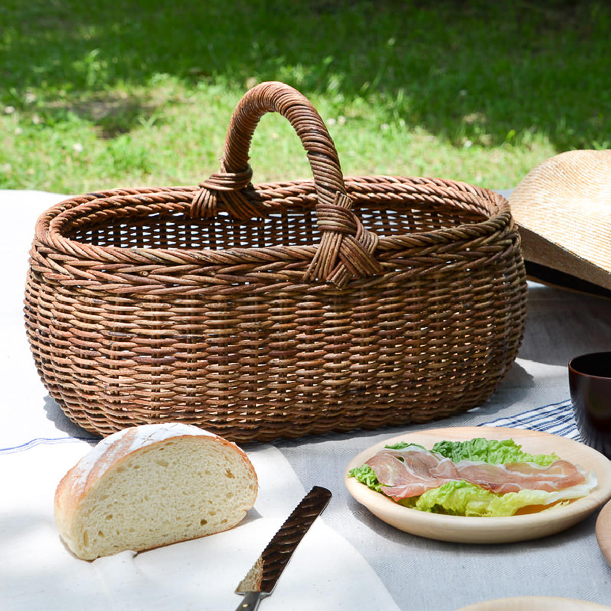楽天市場】パンバスケット 収納かご あけび蔓 持ち手付き 楕円型 天然